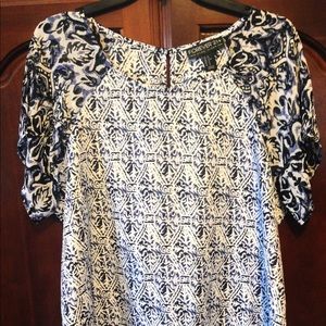 Blue and White Forever21 Printed Blouse